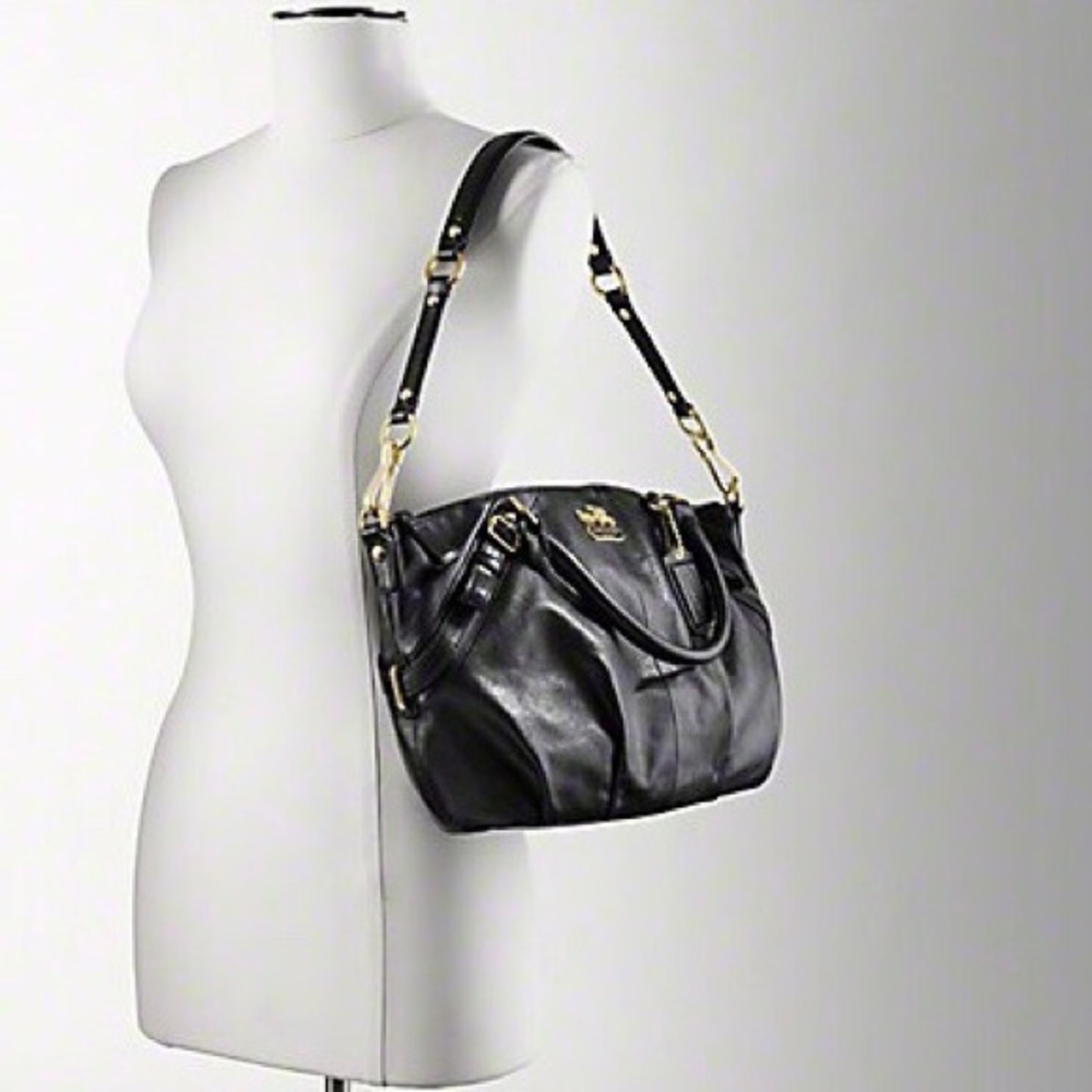 COACH | Coach Madison Sophia Black Leather Satchel Shoulder Bag w/ Red Lining - Picture 12 of 16
